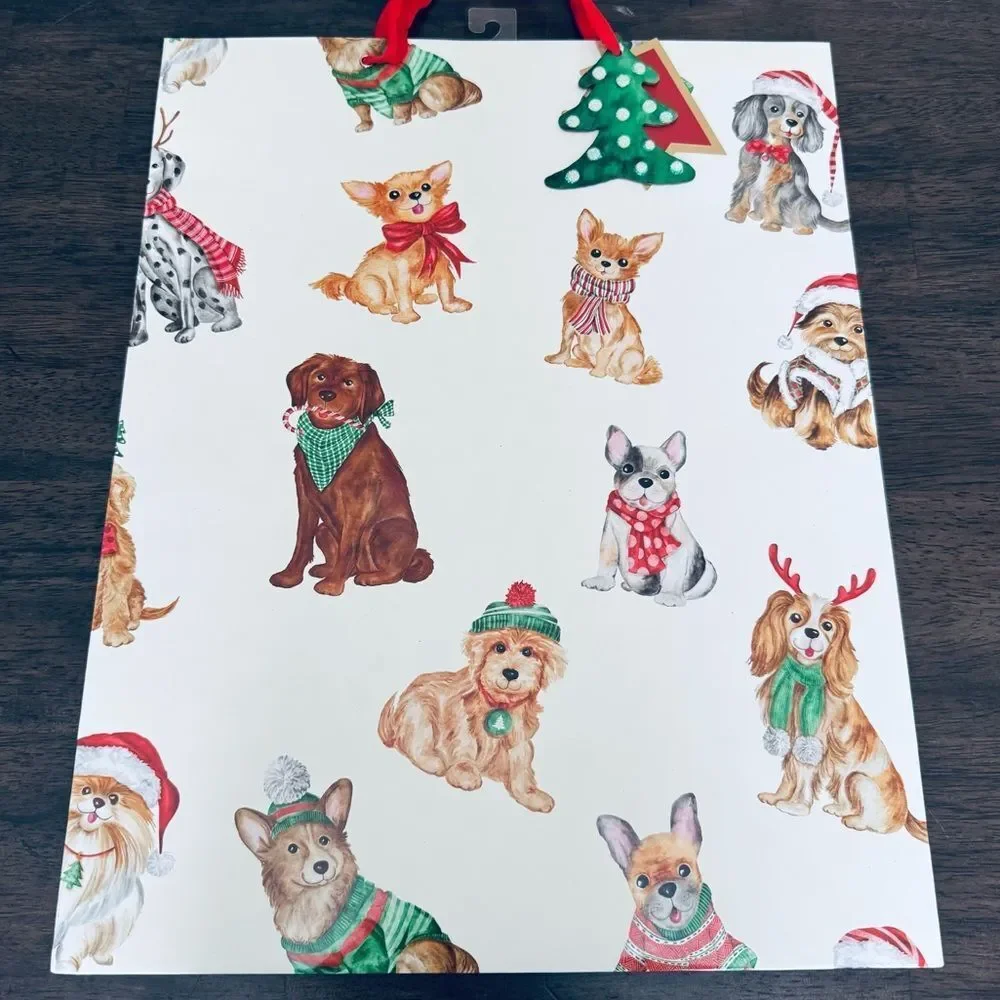 Christmas Holiday Lifelike Dogs Large Gift Bag